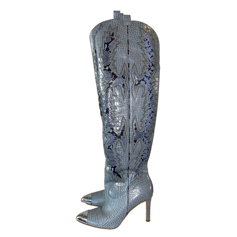 Gianni Bini Katyanna Over-the-Knee Blue Animal Print Western Dress Boots size 8